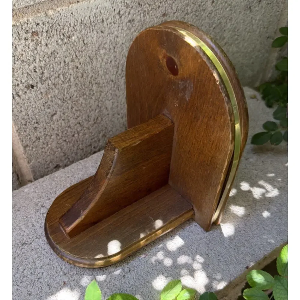 Vintage Dark Wood Single Wall Shelf Brass-Tone Trim Tinkets Candle Cottage